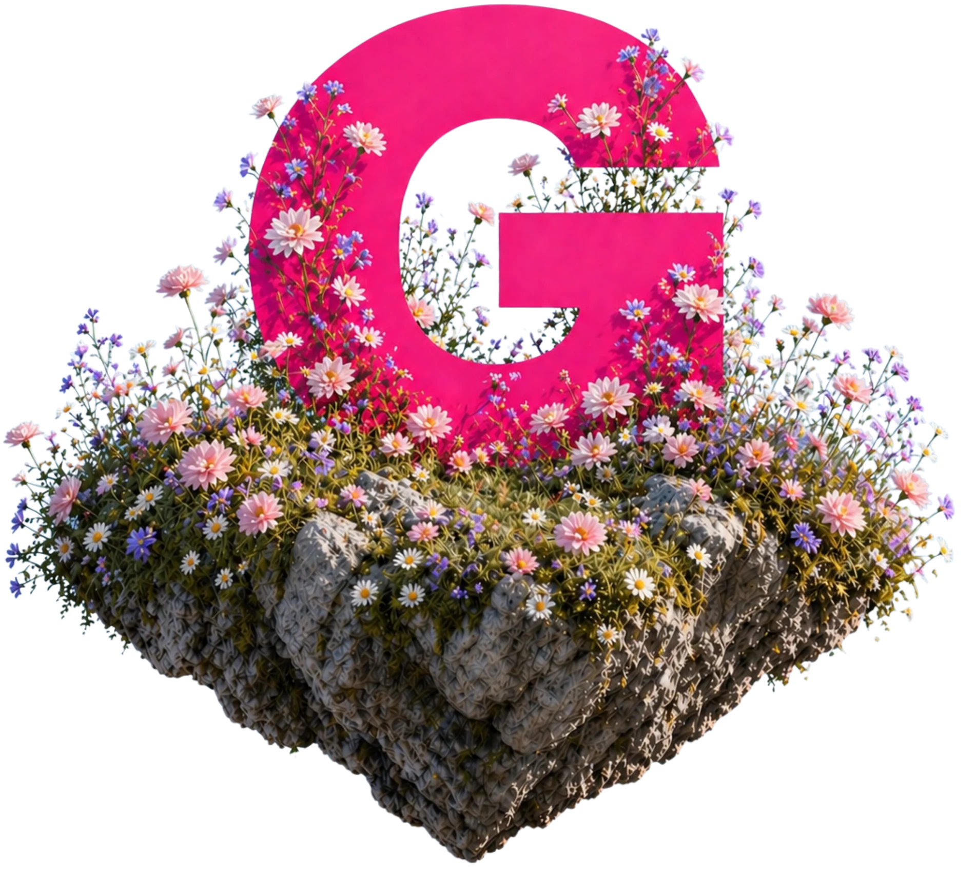 Flower-covered Floating G on a mountain island